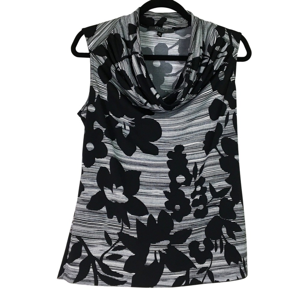 Kasper Floral Striped Cowl Neck Sleeveless Top Size M Black White